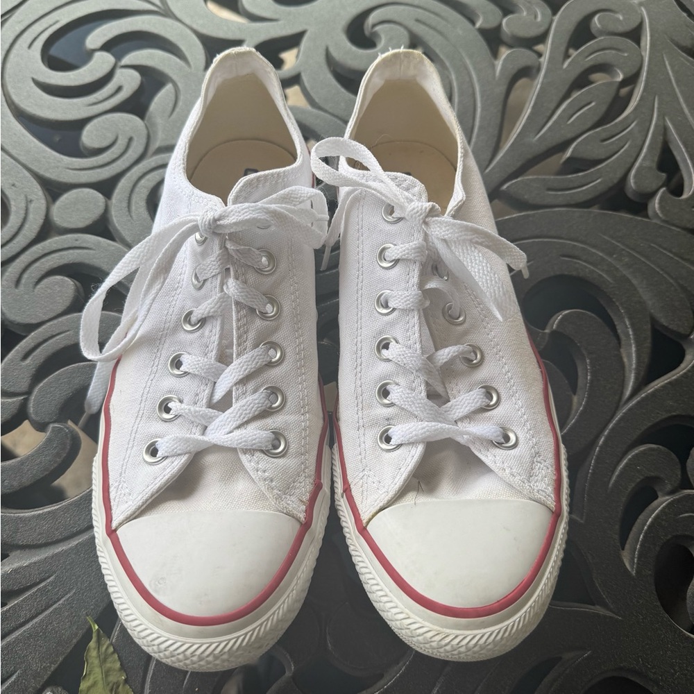 Converse White Canvas Sneakers with Red Trim